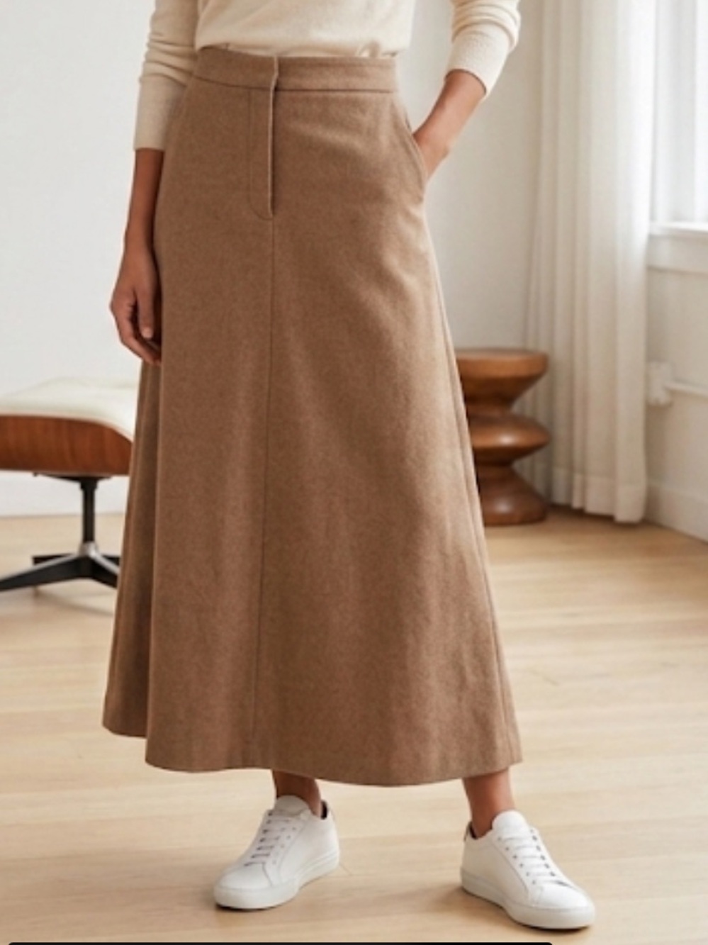 Massimo Dutti Beige Wool Maxi A-Line Skirt Size medium